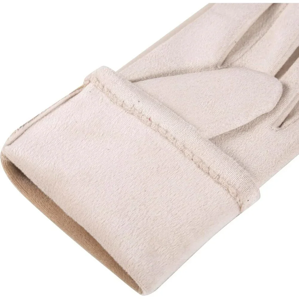 Women's White Winter Leather Suede Gloves Wool Lined Windproof Touchscreen